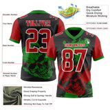 Custom Black Red Grass Green-White Authentic Skull Paint Splatter Football Jersey