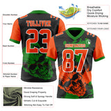 Custom Black Orange Grass Green-White Authentic Skull Paint Splatter Football Jersey