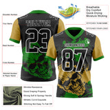 Custom Black Grass Green Old Gold-White Authentic Skull Paint Splatter Football Jersey