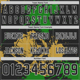Custom Black Grass Green Old Gold-White Authentic Skull Paint Splatter Football Jersey