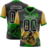 Custom Black Grass Green Old Gold-White Authentic Skull Paint Splatter Football Jersey