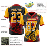 Custom Black Gold Red-White Authentic Skull Paint Splatter Football Jersey