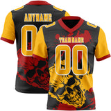 Custom Black Gold Red-White Authentic Skull Paint Splatter Football Jersey