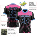 Custom Black Pink-Light Blue Authentic Paint Splatter Speckle Football Jersey