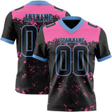 Custom Black Pink-Light Blue Authentic Paint Splatter Speckle Football Jersey