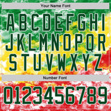 Custom Tie Dye Green White Yellow-Red Watercolor Cloud Splatter Hockey Lace Neck Jersey