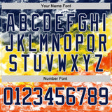 Custom Tie Dye Navy White Yellow-Orange Watercolor Cloud Splatter Hockey Lace Neck Jersey