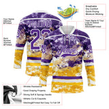Custom Tie Dye Purple White-Yellow Watercolor Cloud Splatter Hockey Lace Neck Jersey