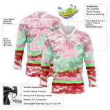 Custom Tie Dye Light Pink White Pea Green-Red Watercolor Cloud Splatter Hockey Lace Neck Jersey