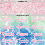 Custom Tie Dye Light Pink White Pea Green-Lakes Blue Watercolor Cloud Splatter Hockey Lace Neck Jersey