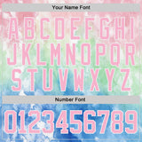 Custom Tie Dye Light Pink White Pea Green-Lakes Blue Watercolor Cloud Splatter Hockey Lace Neck Jersey