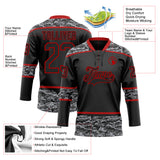 Custom Black Camo-Red Digital Camouflage Accent Hockey Lace Neck Jersey