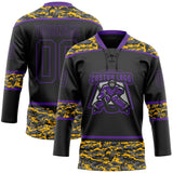 Custom Black Camo-Purple Digital Camouflage Accent Hockey Lace Neck Jersey