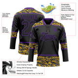 Custom Black Camo-Purple Digital Camouflage Accent Hockey Lace Neck Jersey