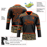 Custom Black Camo-Orange Digital Camouflage Accent Hockey Lace Neck Jersey