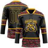 Custom Black Camo-Gold Digital Camouflage Accent Hockey Lace Neck Jersey