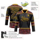 Custom Black Camo-Gold Digital Camouflage Accent Hockey Lace Neck Jersey