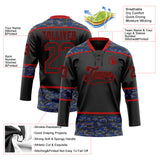 Custom Black Camo-Red Digital Camouflage Accent Hockey Lace Neck Jersey