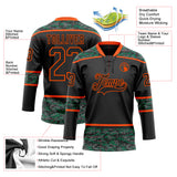 Custom Black Camo-Orange Digital Camouflage Accent Hockey Lace Neck Jersey
