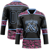 Custom Black Camo-Light Blue Digital Camouflage Accent Hockey Lace Neck Jersey