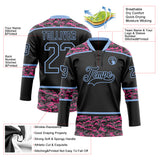 Custom Black Camo-Light Blue Digital Camouflage Accent Hockey Lace Neck Jersey
