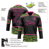 Custom Black Camo-Pink Digital Camouflage Accent Hockey Lace Neck Jersey