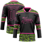 Custom Black Camo-Pink Digital Camouflage Accent Hockey Lace Neck Jersey