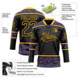 Custom Black Camo-Gold Digital Camouflage Accent Hockey Lace Neck Jersey