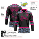 Custom Black Camo-Hot Pink Digital Camouflage Accent Hockey Lace Neck Jersey