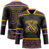 Custom Black Camo-Gold Digital Camouflage Accent Hockey Lace Neck Jersey