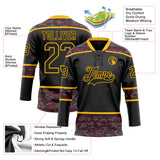 Custom Black Camo-Gold Digital Camouflage Accent Hockey Lace Neck Jersey