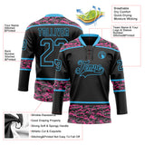 Custom Black Camo-Sky Blue Digital Camouflage Accent Hockey Lace Neck Jersey