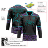 Custom Black Camo-Teal Digital Camouflage Accent Hockey Lace Neck Jersey
