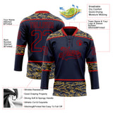 Custom Navy Camo-Red Digital Camouflage Accent Hockey Lace Neck Jersey