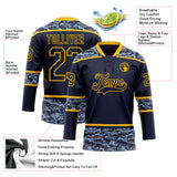 Custom Navy Camo-Gold Digital Camouflage Accent Hockey Lace Neck Jersey