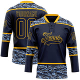 Custom Navy Camo-Gold Digital Camouflage Accent Hockey Lace Neck Jersey
