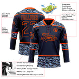 Custom Navy Camo-Orange Digital Camouflage Accent Hockey Lace Neck Jersey