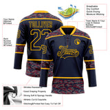 Custom Navy Camo-Gold Digital Camouflage Accent Hockey Lace Neck Jersey
