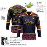 Custom Navy Camo-Gold Digital Camouflage Accent Hockey Lace Neck Jersey