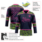 Custom Navy Camo-Pink Digital Camouflage Accent Hockey Lace Neck Jersey