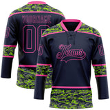 Custom Navy Camo-Pink Digital Camouflage Accent Hockey Lace Neck Jersey