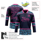 Custom Navy Camo-Pink Digital Camouflage Accent Hockey Lace Neck Jersey