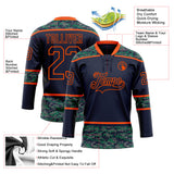 Custom Navy Camo-Orange Digital Camouflage Accent Hockey Lace Neck Jersey