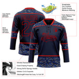 Custom Navy Camo-Red Digital Camouflage Accent Hockey Lace Neck Jersey