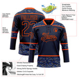 Custom Navy Camo-Orange Digital Camouflage Accent Hockey Lace Neck Jersey