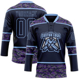 Custom Navy Camo-Light Blue Digital Camouflage Accent Hockey Lace Neck Jersey