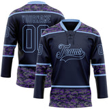 Custom Navy Camo-Light Blue Digital Camouflage Accent Hockey Lace Neck Jersey