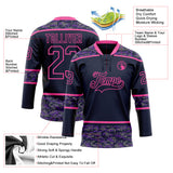 Custom Navy Camo-Pink Digital Camouflage Accent Hockey Lace Neck Jersey
