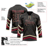 Custom Black Old Gold Cream-Crimson Paint Splatter Stripe Lace Neck Hockey Jersey