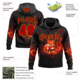 Custom Black Red-Bay Orange Halloween Flaming Pumpkins Pullover Sweatshirt Hoodie
